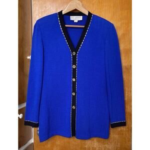 St John Collection Santana Knit Cardigan Jacket Blue Black Gold Studded Read 4